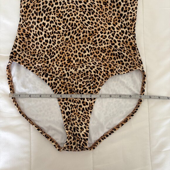 Norma Kamali Racer Deep-V Combo Mio Leopard Mesh One Piece Swimsuit Medium RARE - Picture 9 of 11